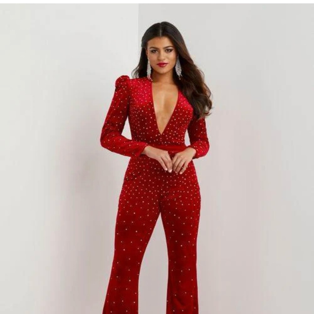 Tiffany Designs Scarlet Jumpsuit with Sparkling Accents